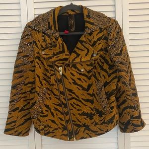 Free People beaded tiger biker jacket